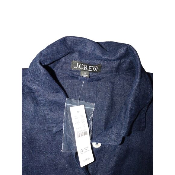 J Crew Shirtdress Oversized Linen Baird McNutt Womens Small Navy Grandmacore NWT - Picture 3 of 7